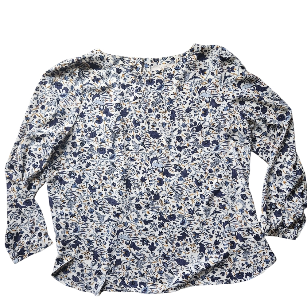 LOFT Navy & Cream Floral Button-Back Blouse
